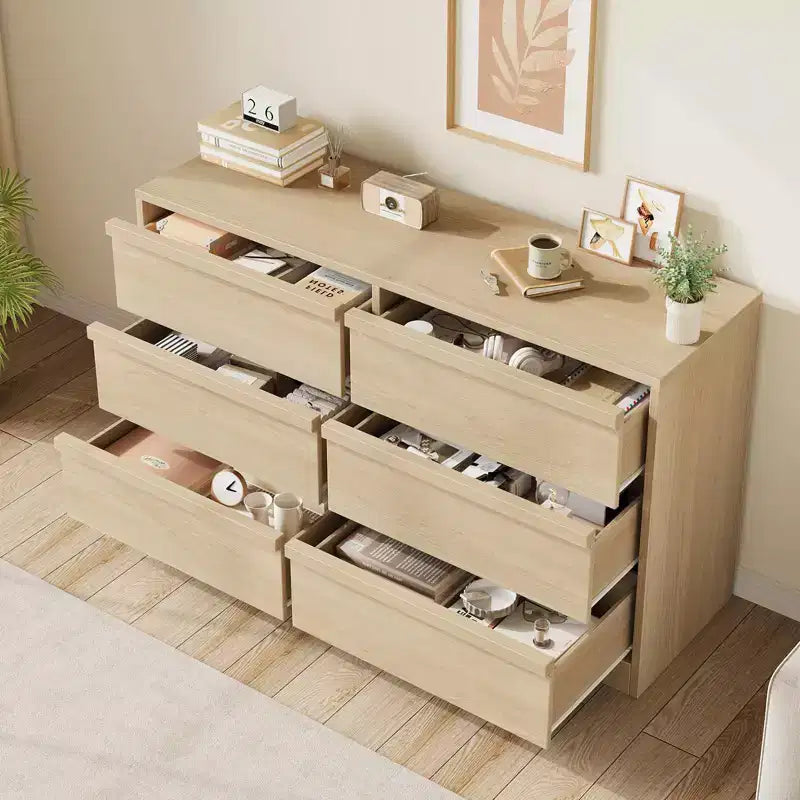 Comò a 6 cassetti largo 47" per camera da letto, cassettiera in legno con grande capacità, mobile organizer per armadio e soggiorno
