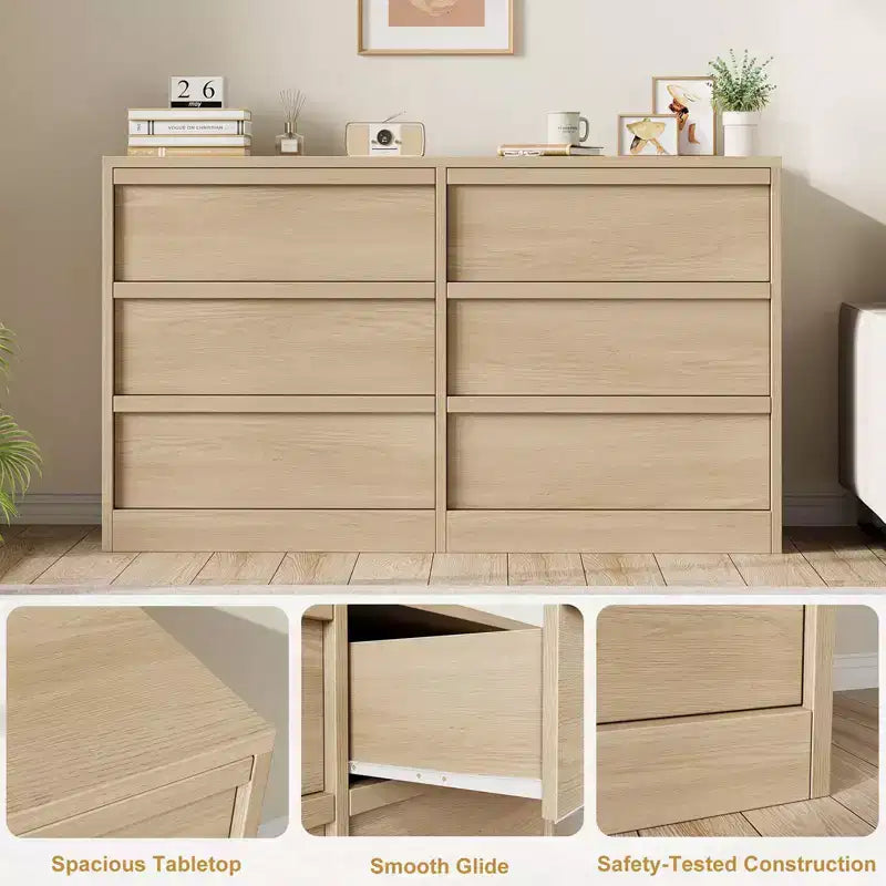 Comò a 6 cassetti largo 47" per camera da letto, cassettiera in legno con grande capacità, mobile organizer per armadio e soggiorno