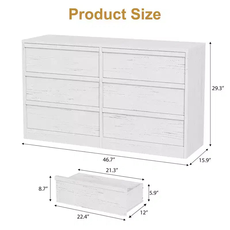 Comò a 6 cassetti largo 47" per camera da letto, cassettiera in legno con grande capacità, mobile organizer per armadio e soggiorno