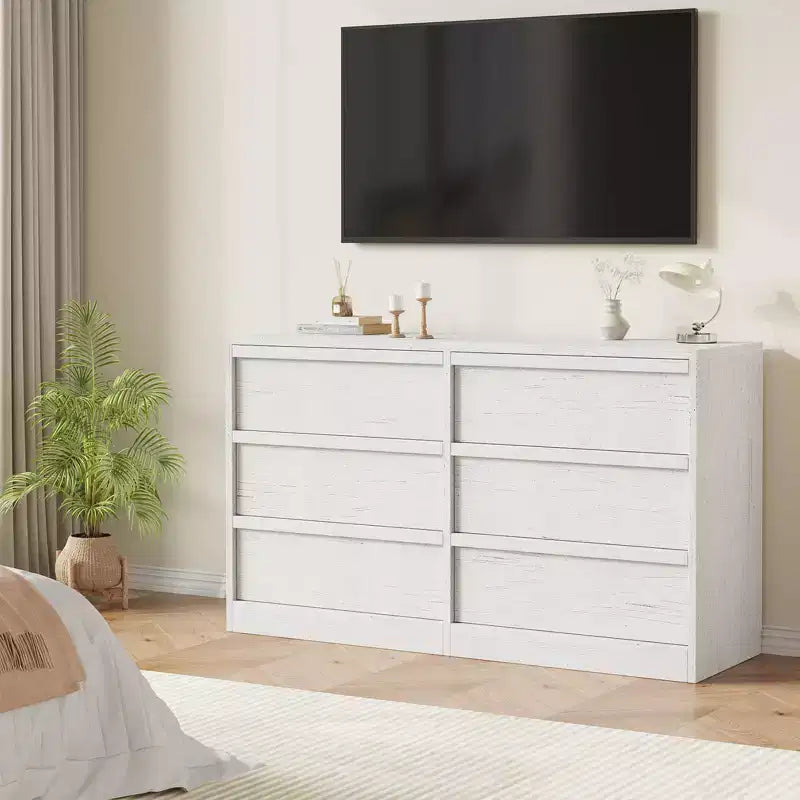 Comò a 6 cassetti largo 47" per camera da letto, cassettiera in legno con grande capacità, mobile organizer per armadio e soggiorno