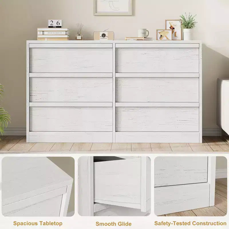 Comò a 6 cassetti largo 47" per camera da letto, cassettiera in legno con grande capacità, mobile organizer per armadio e soggiorno