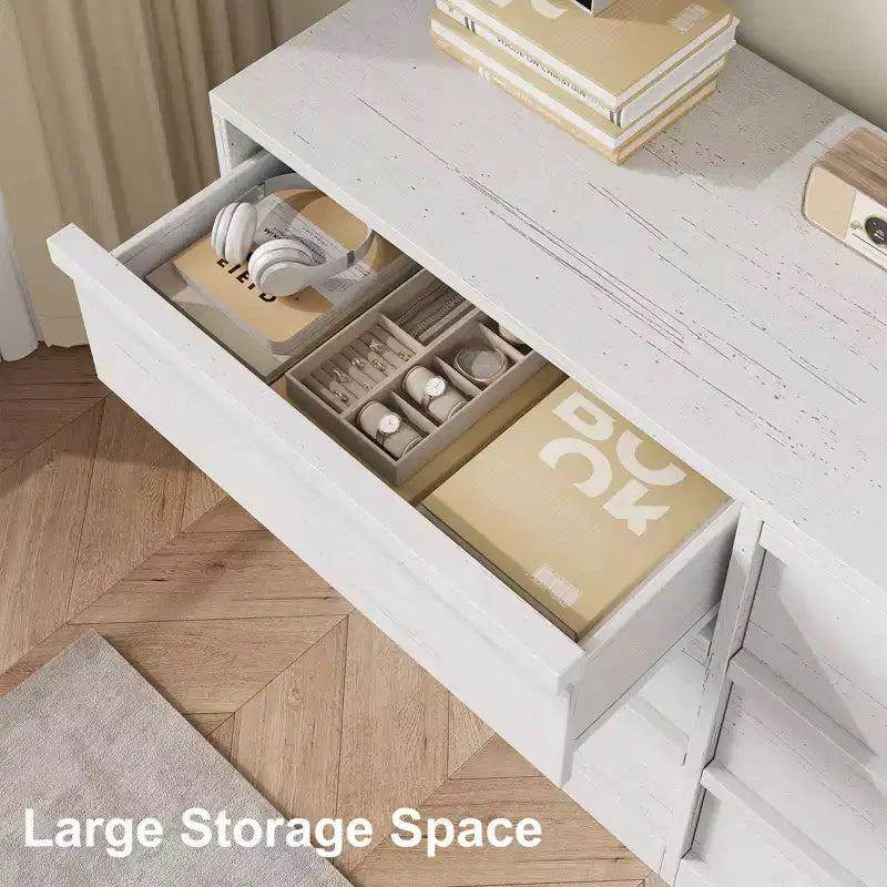 Comò a 6 cassetti largo 47" per camera da letto, cassettiera in legno con grande capacità, mobile organizer per armadio e soggiorno