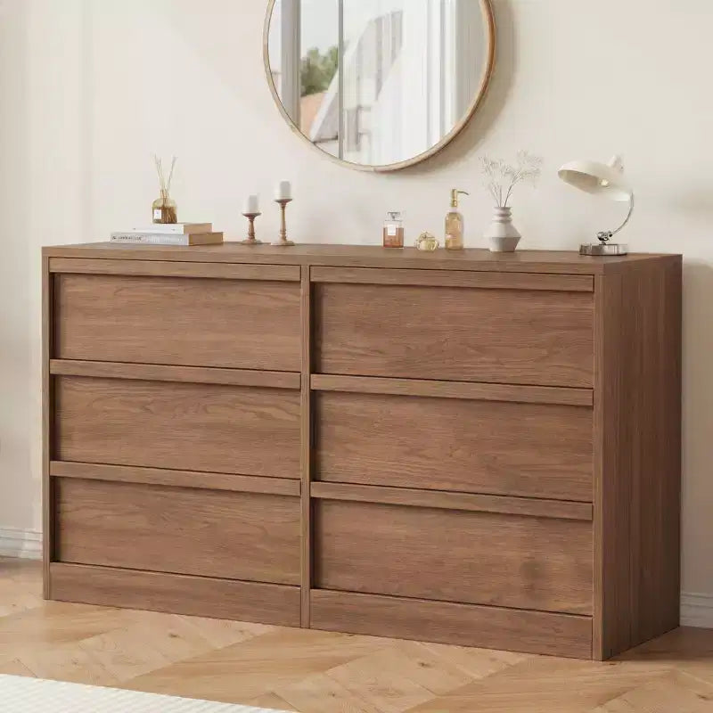 Comò a 6 cassetti largo 47" per camera da letto, cassettiera in legno con grande capacità, mobile organizer per armadio e soggiorno