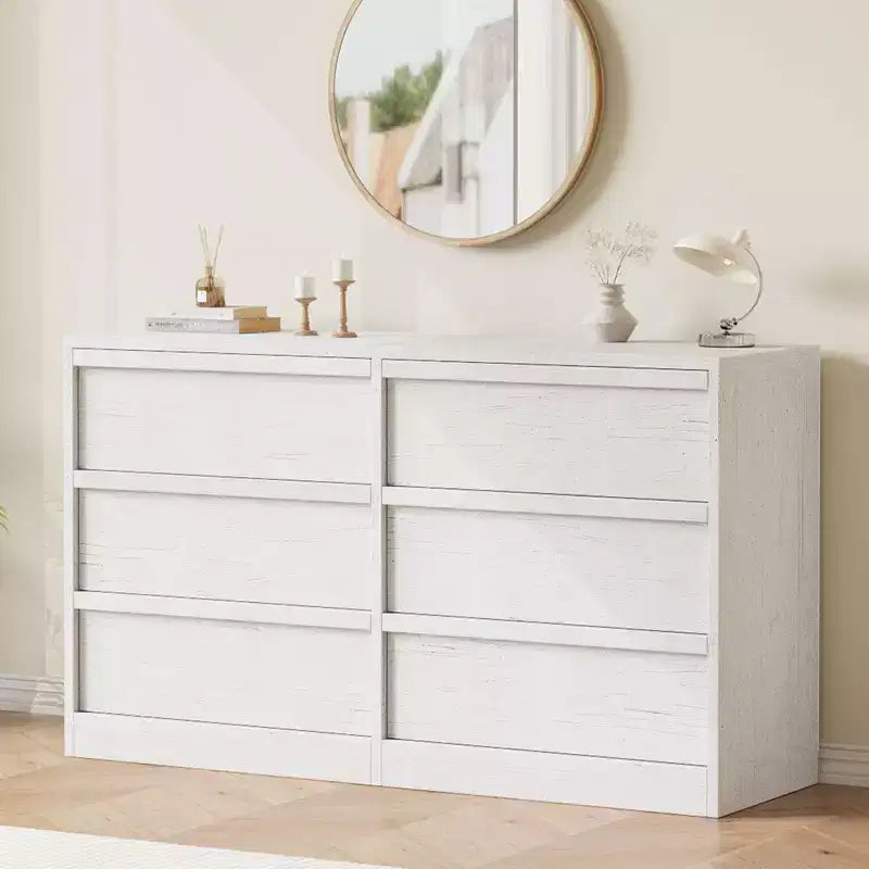 Comò a 6 cassetti largo 47" per camera da letto, cassettiera in legno con grande capacità, mobile organizer per armadio e soggiorno