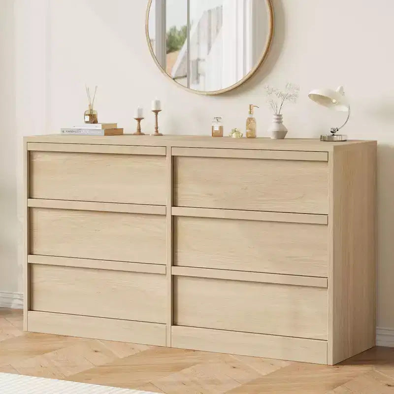 Comò a 6 cassetti largo 47" per camera da letto, cassettiera in legno con grande capacità, mobile organizer per armadio e soggiorno