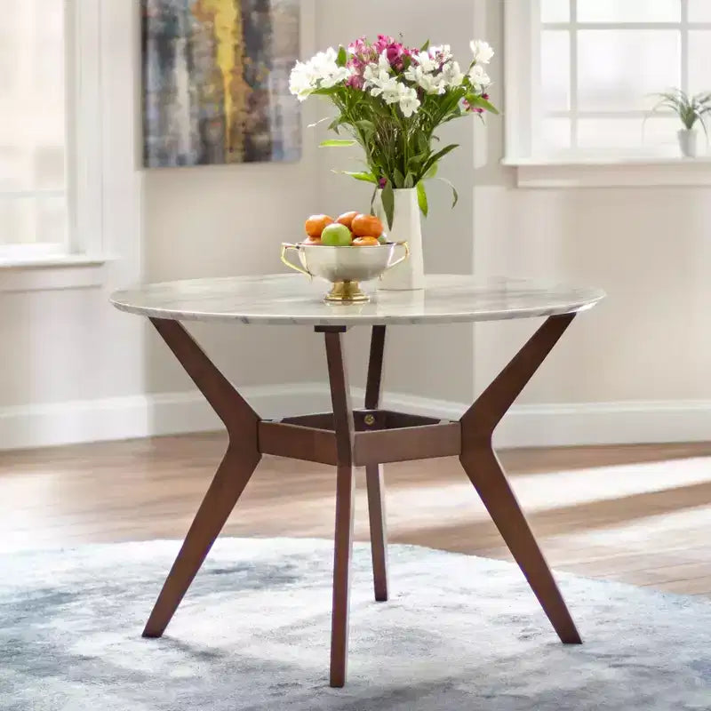 MDF Rubberwood 3-Piece Round Dining Set with Faux Marble Top 41.62'' x 30''