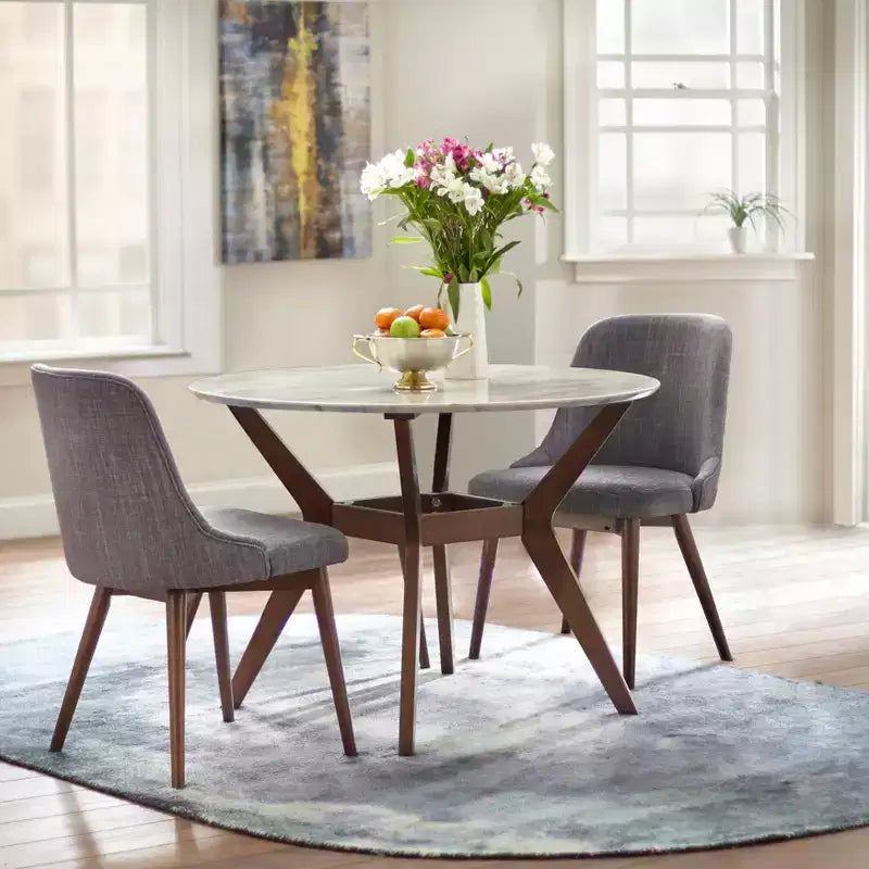 Set da pranzo rotondo a 3 pezzi in MDF e legno di gomma con piano effetto marmo 41,62'' x 30''