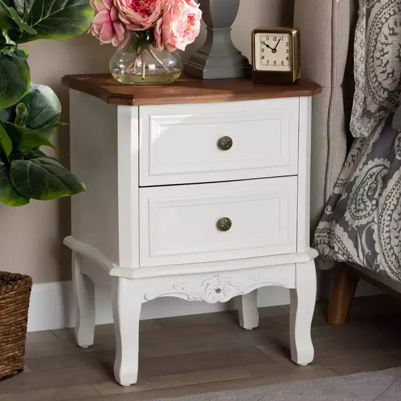 Comodino con 2 cassetti in legno di abete e MDF 19,3'' x 23,4''