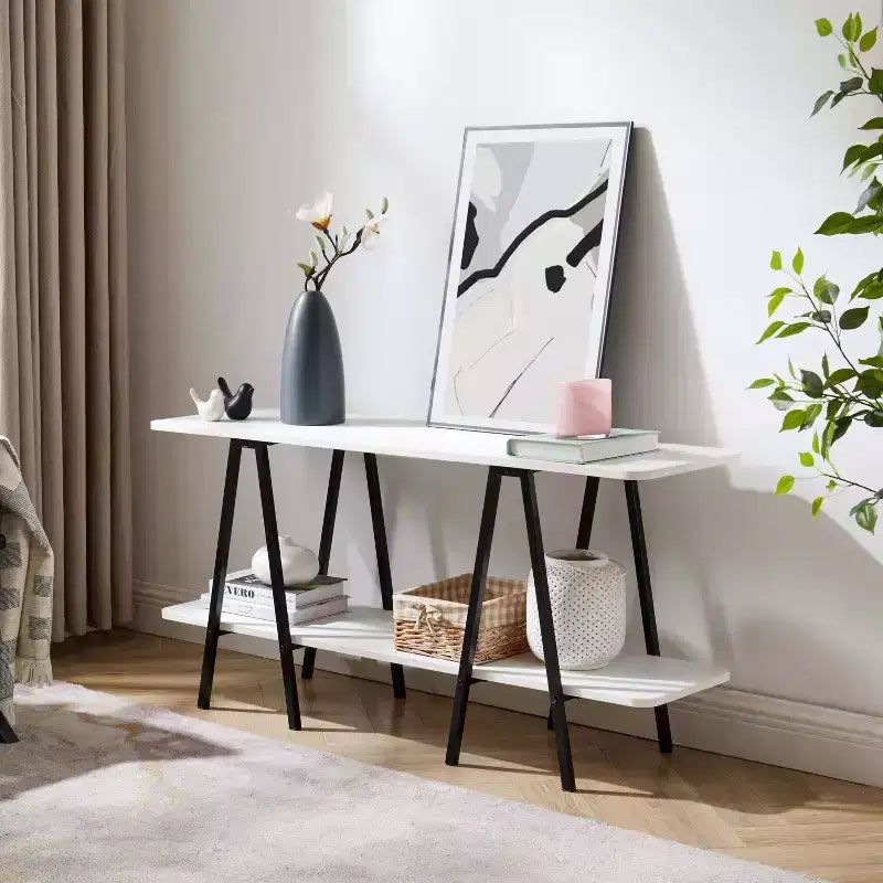 Mobile consolle moderno da 47,24" con 2 ripiani aperti, bianco