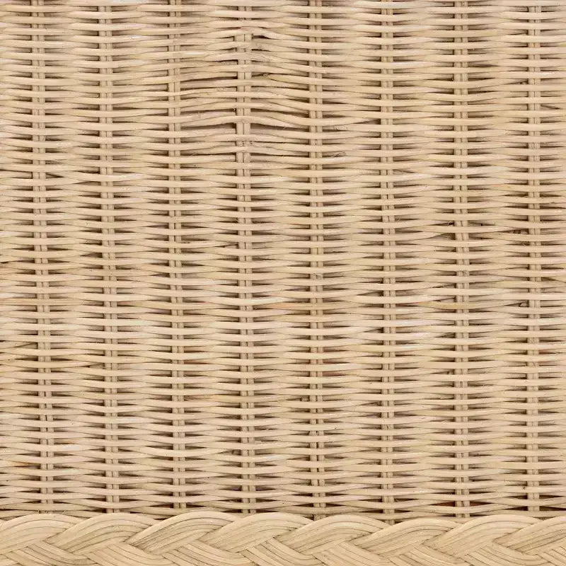 Letto a piattaforma matrimoniale in rattan con testiera a mezzaluna, rattan sbiancato dal sole
