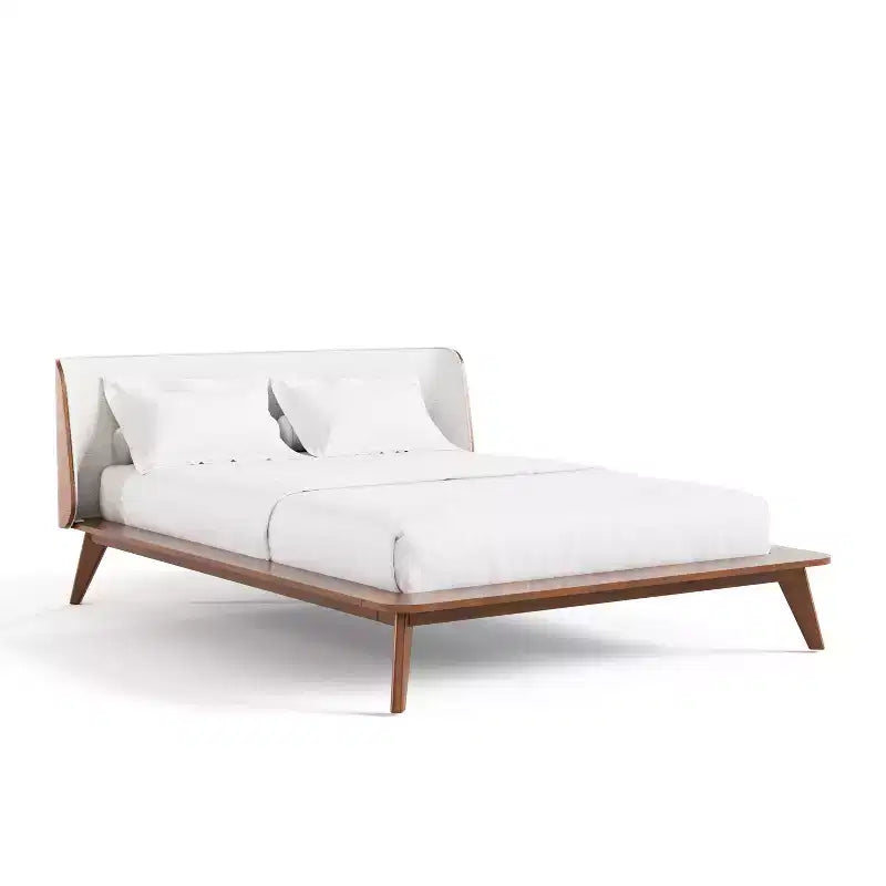 HOMES: Inside + Out Full Riverstone Mid-Century Modern Boucle Curved Headboard Low Profile Platform Bed Walnut