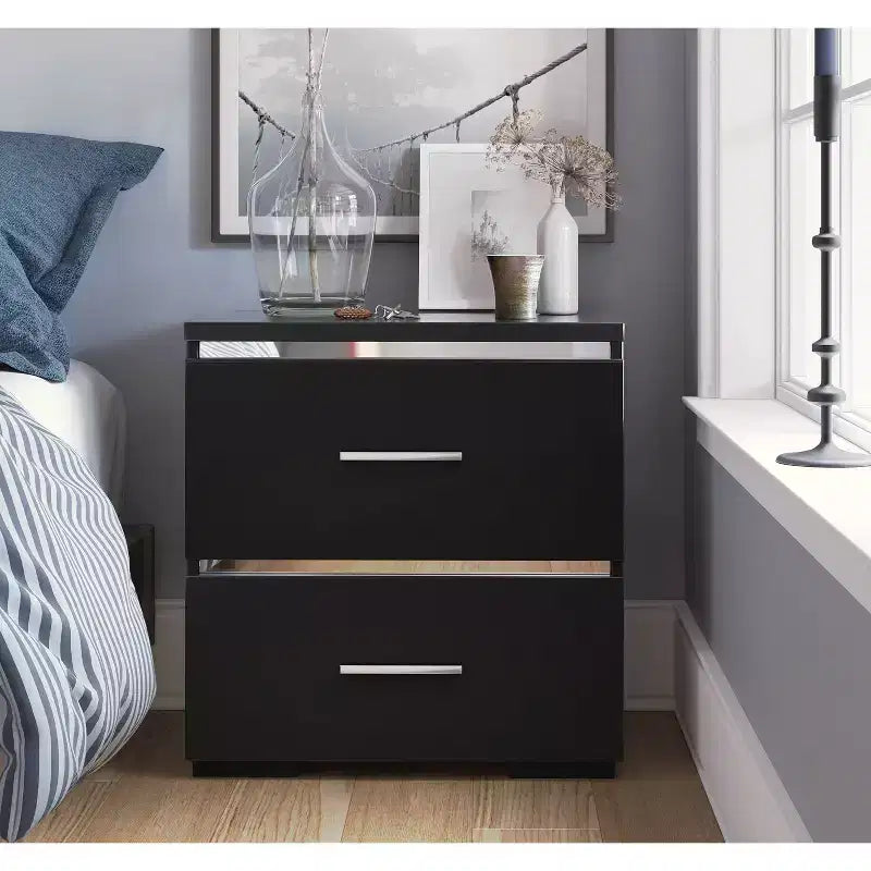 Aluminum Rubberwood 2-Drawer Nightstand 23.25'' x 22.25''
