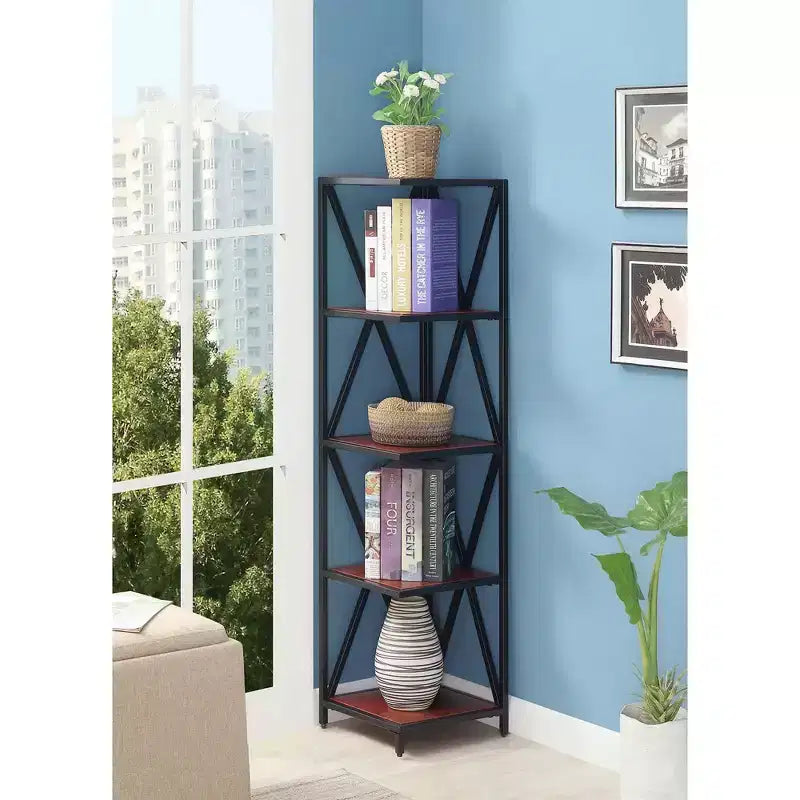 Melamine Particle Board 5-Tier Corner Bookcase 13'' x 53.5''