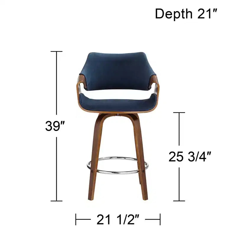 Sgabello da bancone girevole in velluto e compensato 21,5'' x 39''