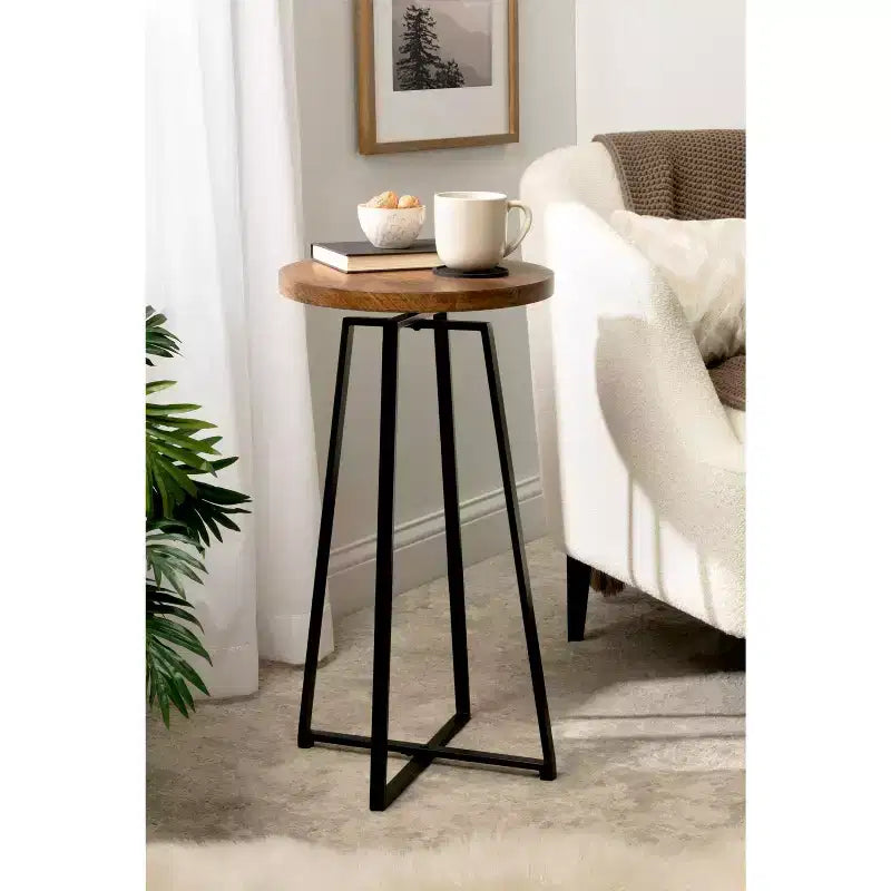 Tavolino rotondo in legno di mango con base a X, 38 x 66 cm