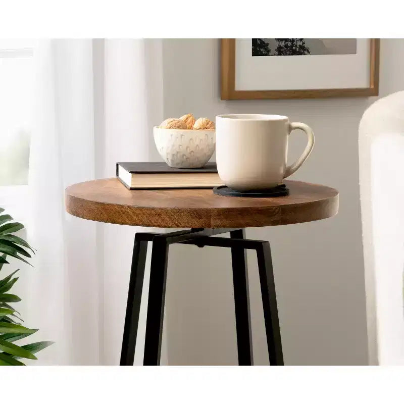 Tavolino rotondo in legno di mango con base a X, 38 x 66 cm