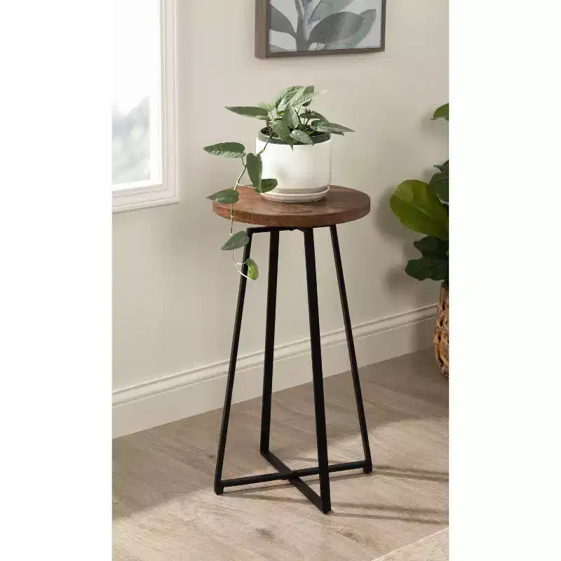 Tavolino rotondo in legno di mango con base a X, 38 x 66 cm