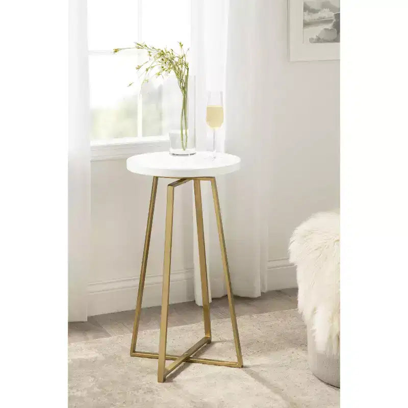 Tavolino rotondo in legno di mango con base a X, 38 x 66 cm