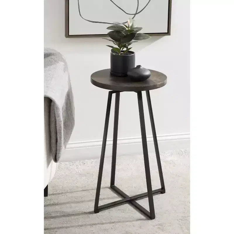 Tavolino rotondo in legno di mango con base a X, 38 x 66 cm