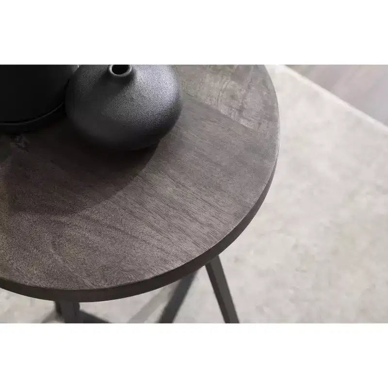 Tavolino rotondo in legno di mango con base a X, 38 x 66 cm
