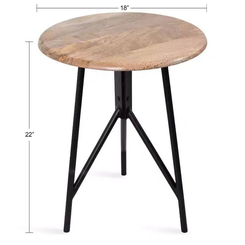 Tavolino Rotondo in Legno di Mango e Ferro 45 x 56 cm