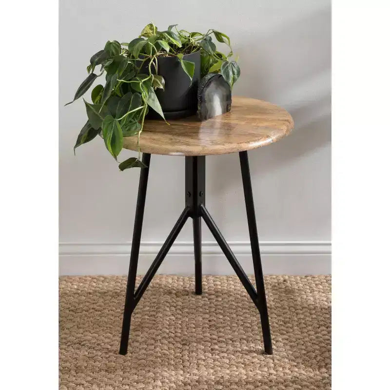 Tavolino Rotondo in Legno di Mango e Ferro 45 x 56 cm