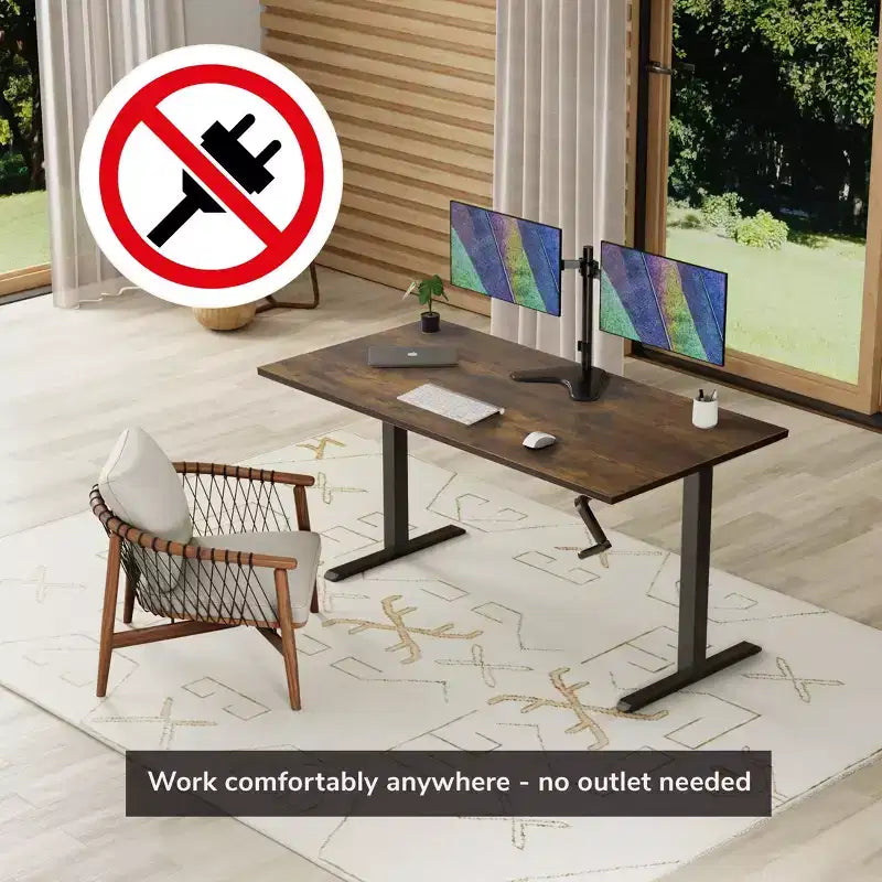 Metal MDF Hand Crank Sit-Stand Desk 55'' x 29.7-48.6''