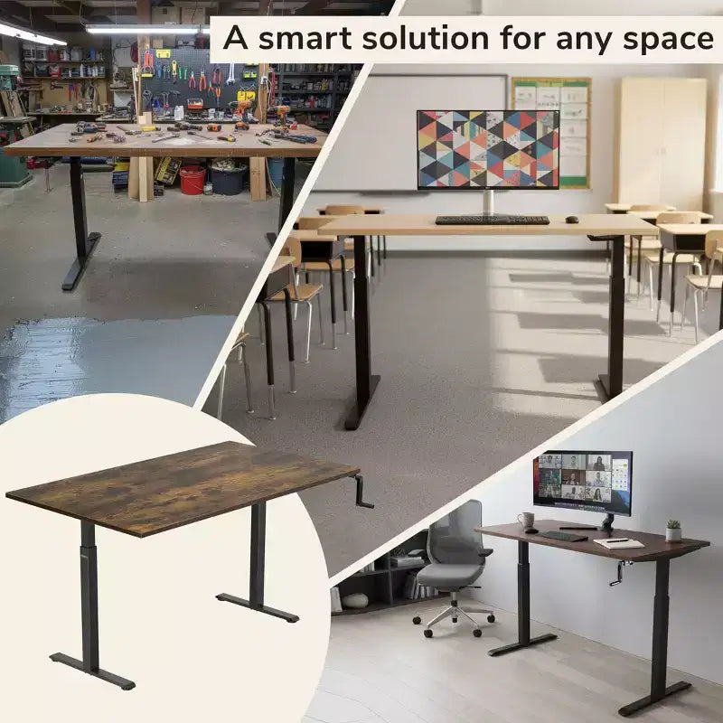 Metal MDF Hand Crank Sit-Stand Desk 55'' x 29.7-48.6''
