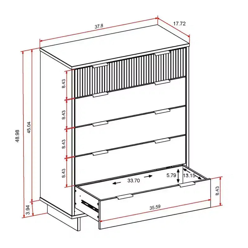 Comò alto in legno a 5 cassetti 96 x 124,4 cm