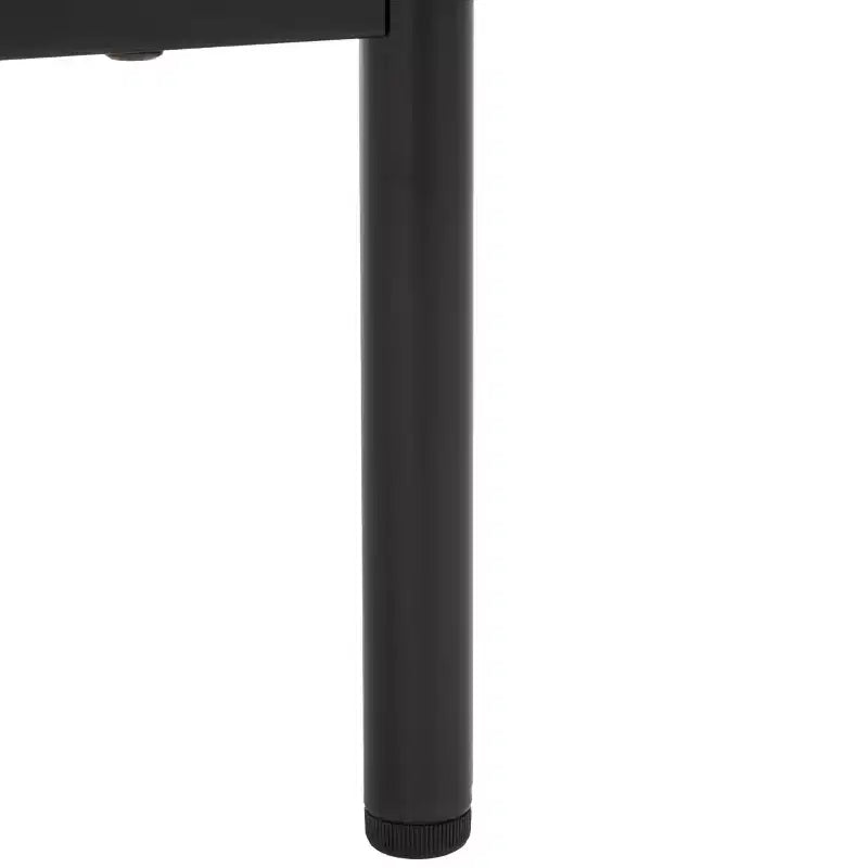 Comodino a 1 cassetto con ripiano aperto, finitura noce, gambe in metallo nero