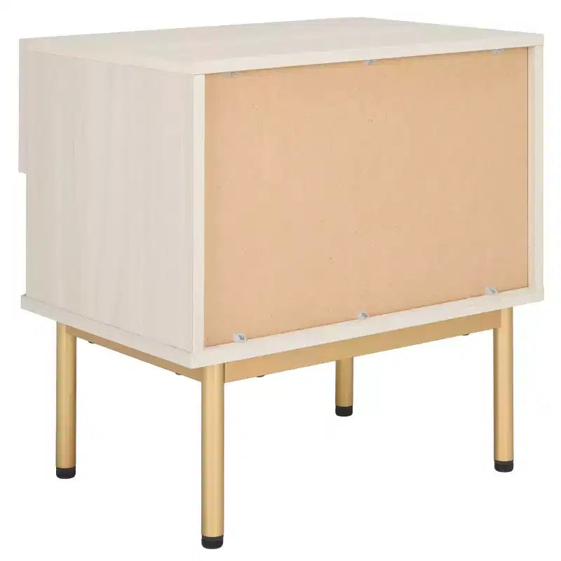 Comodino a 1 cassetto con ripiano aperto, finitura noce, gambe in metallo nero