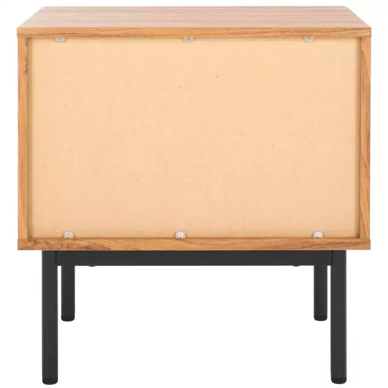Comodino a 1 cassetto con ripiano aperto, finitura noce, gambe in metallo nero