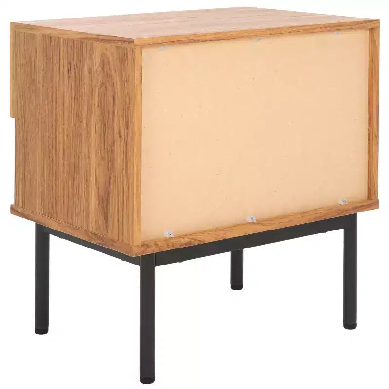 Comodino a 1 cassetto con ripiano aperto, finitura noce, gambe in metallo nero