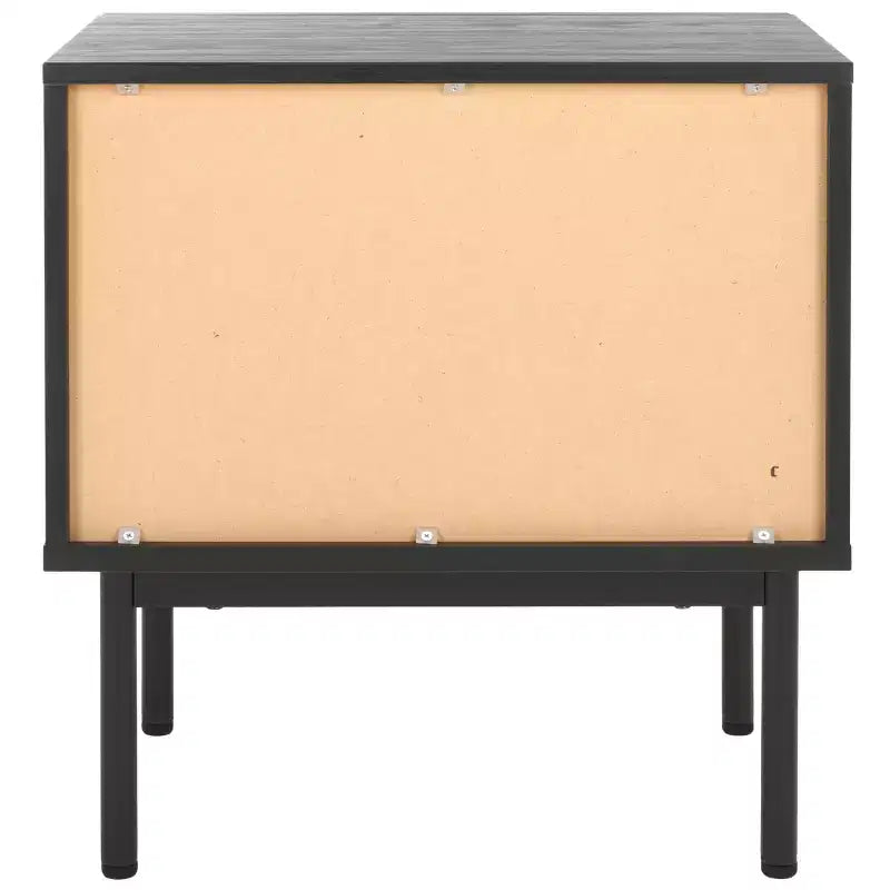 Comodino a 1 cassetto con ripiano aperto, finitura noce, gambe in metallo nero