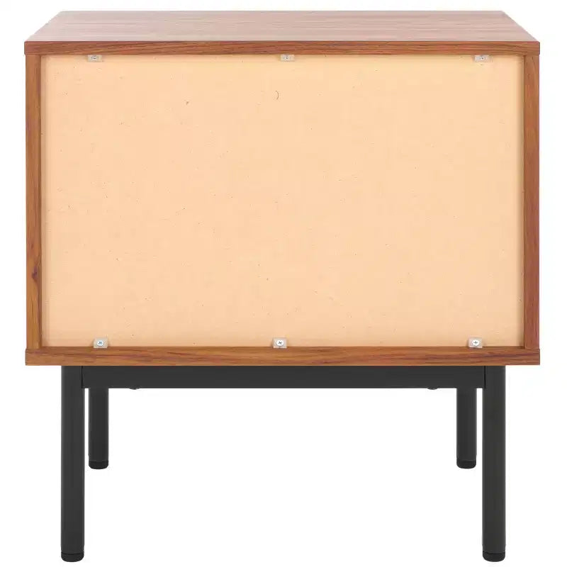 Comodino a 1 cassetto con ripiano aperto, finitura noce, gambe in metallo nero