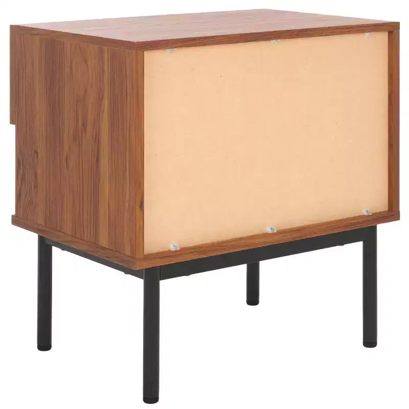 Comodino a 1 cassetto con ripiano aperto, finitura noce, gambe in metallo nero