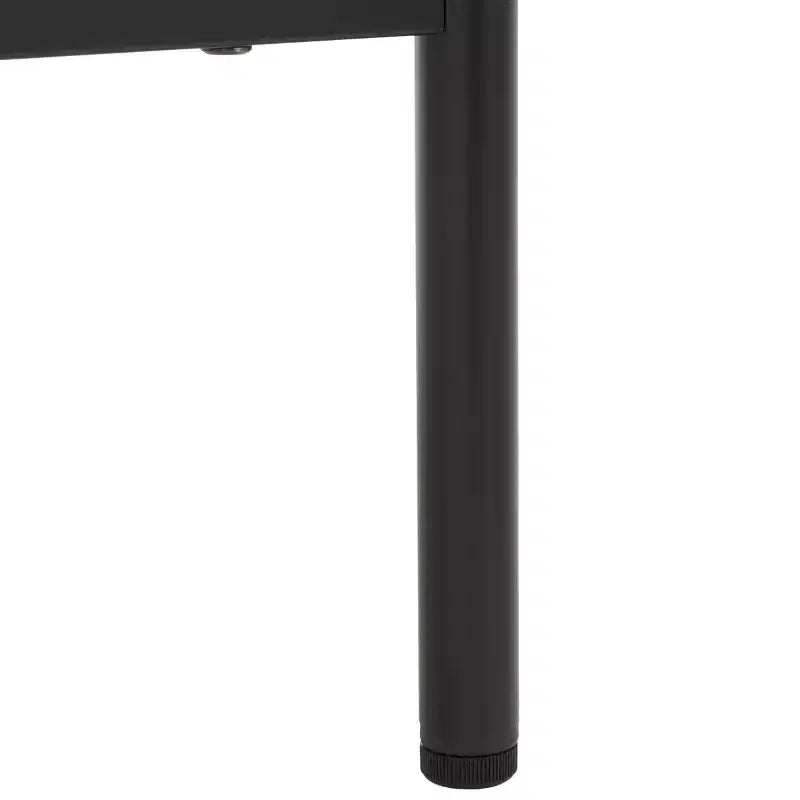 Comodino a 1 cassetto con ripiano aperto, finitura noce, gambe in metallo nero