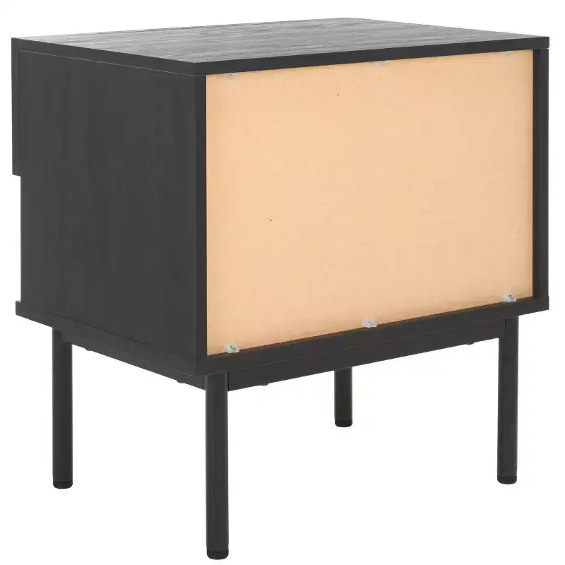 Comodino a 1 cassetto con ripiano aperto, finitura noce, gambe in metallo nero