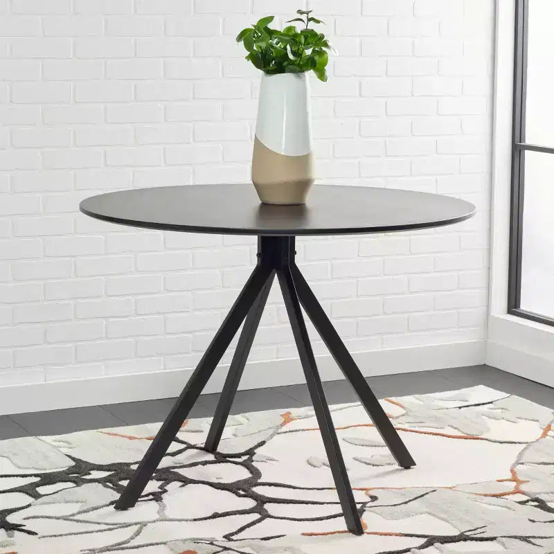 Tavolo da pranzo rotondo, nero, in mogano e MDF, 100 cm