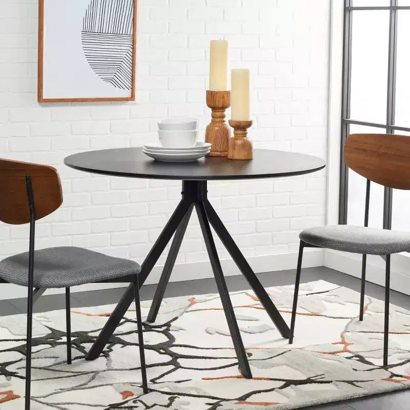Tavolo da pranzo rotondo, nero, in mogano e MDF, 100 cm