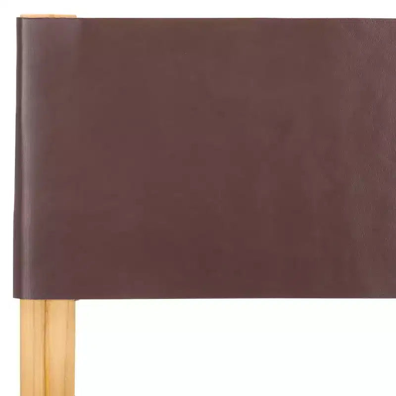 Sgabello da bancone con schienale e poggiapiedi, struttura in teak e seduta in pelle, color Cognac
