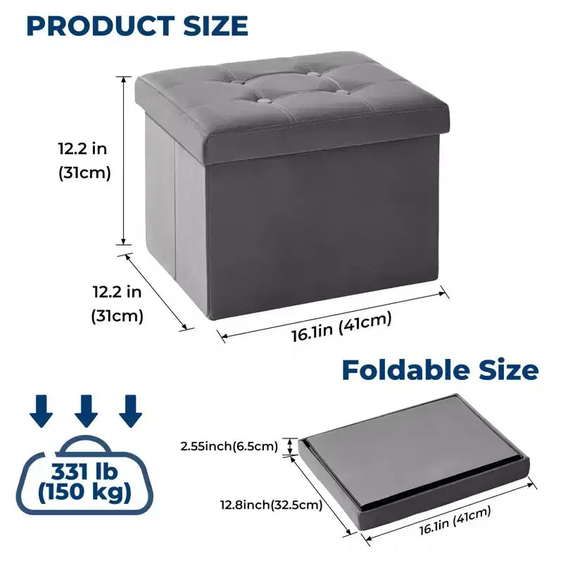 Panca contenitore pieghevole in velluto da 40 cm, poggiapiedi contenitore per giocattoli, capacità 150 kg, camera da letto e soggiorno