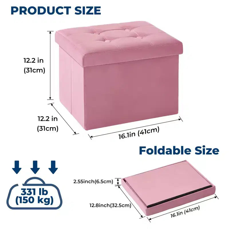 Panca contenitore pieghevole in velluto da 40 cm, poggiapiedi contenitore per giocattoli, capacità 150 kg, camera da letto e soggiorno