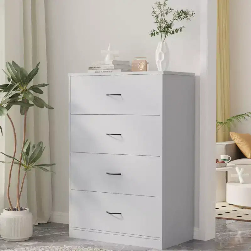 4 Drawer Dresser for Bedroom Modern Chest of Drawers with Steel Frame MDF Storage Gray