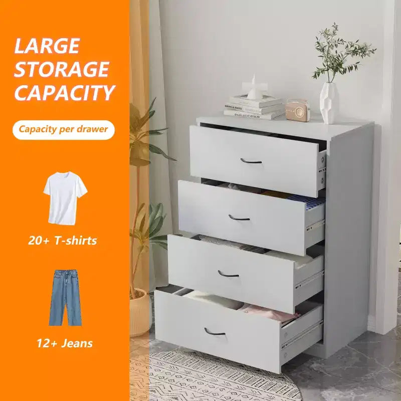 Comodino a 4 cassetti per camera da letto Cassettiera moderna con struttura in acciaio, in MDF, grigia