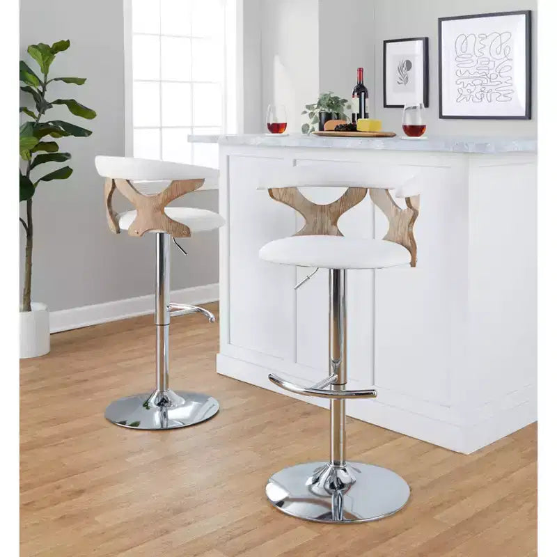 Chrome Metal Polyester Adjustable Swivel Barstool Set of 2 20.75'' x 42.25''