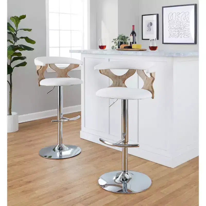 Chrome Metal Polyester Adjustable Swivel Barstool Set of 2 20.75'' x 42.25''