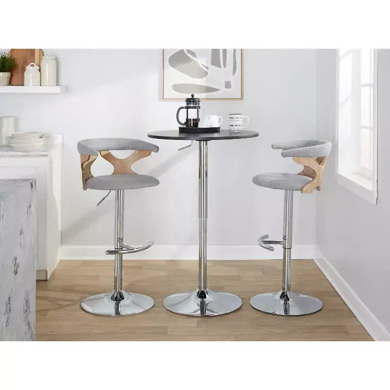 Sgabello da bar girevole regolabile in metallo cromato e poliestere, set da 2, 20.75" x 42.25"