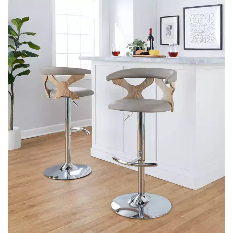 Sgabello da bar girevole regolabile in metallo cromato e poliestere, set da 2, 20.75" x 42.25"