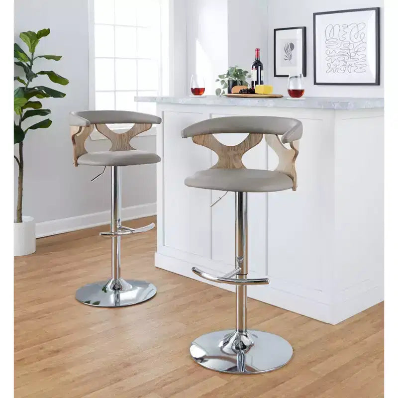Sgabello da bar girevole regolabile in metallo cromato e poliestere, set da 2, 20.75" x 42.25"